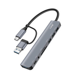 LinQ Hub USB Support OTG 5 Gbps Lecteur Carte SD / TF et Audio Jack 3.5mm Gris