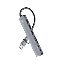 LinQ Hub USB Support OTG 5 Gbps Lecteur Carte SD / TF et Audio Jack 3.5mm Gris
