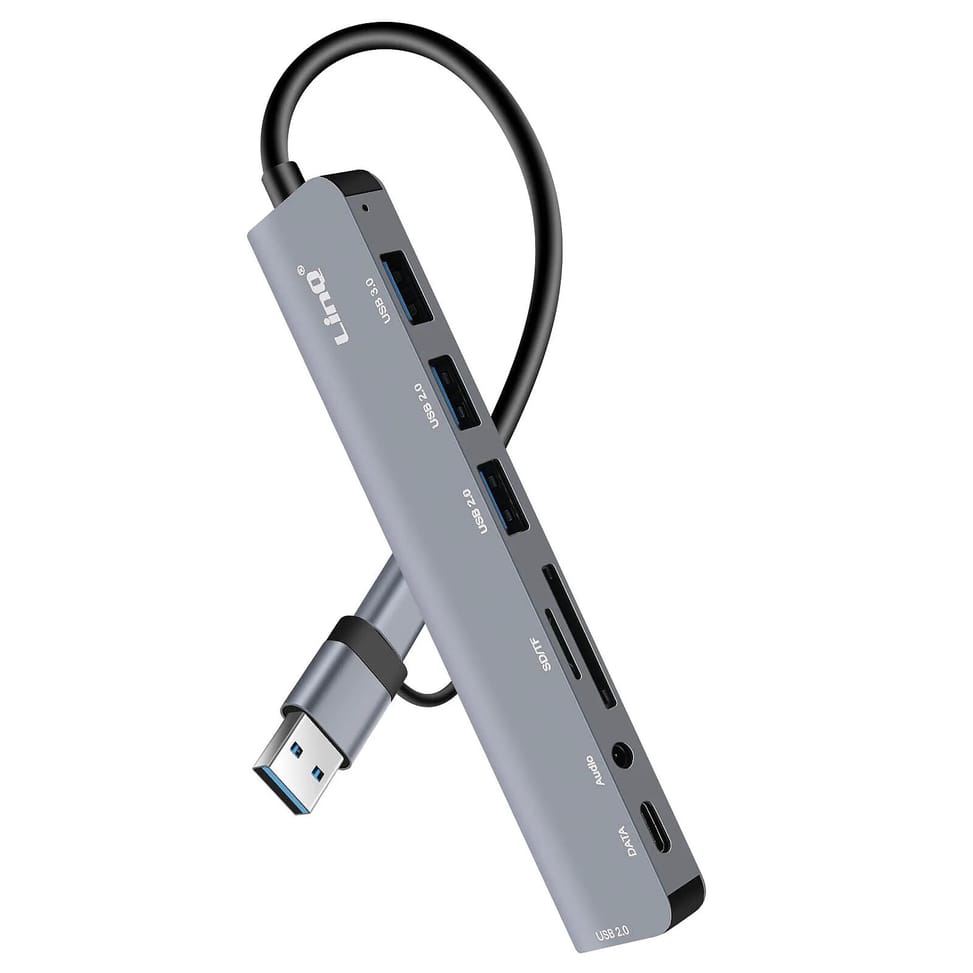 LinQ Hub USB Support OTG 5 Gbps Lecteur Carte SD / TF et Audio Jack 3.5mm Gris — image 2