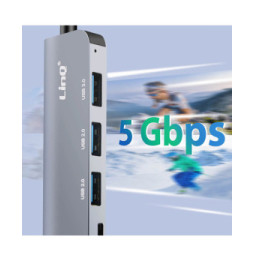 LinQ Hub USB Support OTG 5 Gbps Lecteur Carte SD / TF et Audio Jack 3.5mm Gris