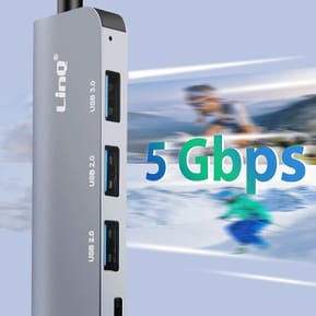 LinQ Hub USB Support OTG 5 Gbps Lecteur Carte SD / TF et Audio Jack 3.5mm Gris — image 3