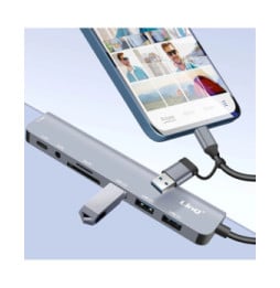 LinQ Hub USB Support OTG 5 Gbps Lecteur Carte SD / TF et Audio Jack 3.5mm Gris