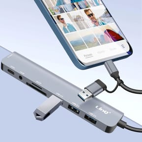 LinQ Hub USB Support OTG 5 Gbps Lecteur Carte SD / TF et Audio Jack 3.5mm Gris — image 4