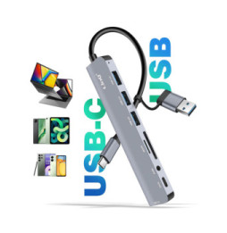 LinQ Hub USB Support OTG 5 Gbps Lecteur Carte SD / TF et Audio Jack 3.5mm Gris