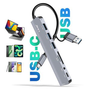 LinQ Hub USB Support OTG 5 Gbps Lecteur Carte SD / TF et Audio Jack 3.5mm Gris