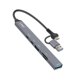 LinQ Hub USB Support OTG USB-C Power Delivery 60W et Lecteur Carte SD / TF Gris