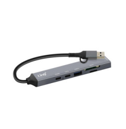 LinQ Hub USB Support OTG USB-C Power Delivery 60W et Lecteur Carte SD / TF Gris