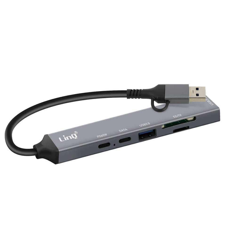 LinQ Hub USB Support OTG USB-C Power Delivery 60W et Lecteur Carte SD / TF Gris — image 2