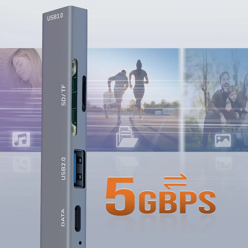 LinQ Hub USB Support OTG USB-C Power Delivery 60W et Lecteur Carte SD / TF Gris — image 3
