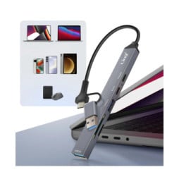 LinQ Hub USB Support OTG USB-C Power Delivery 60W et Lecteur Carte SD / TF Gris