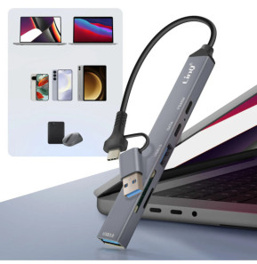 LinQ Hub USB Support OTG USB-C Power Delivery 60W et Lecteur Carte SD / TF Gris