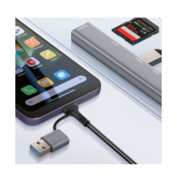 LinQ Hub USB Support OTG USB-C Power Delivery 60W et Lecteur Carte SD / TF Gris