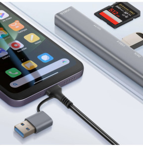 LinQ Hub USB Support OTG USB-C Power Delivery 60W et Lecteur Carte SD / TF Gris