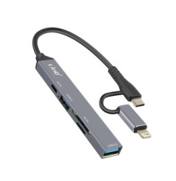 LinQ Hub USB-C et Lightning OTG 1x Port USB-C + 2x USB + Carte SD / TF Noir