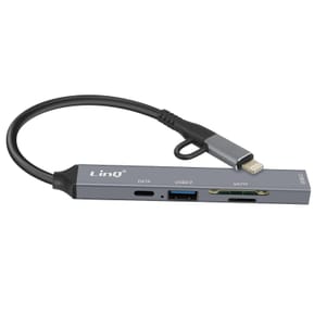 LinQ Hub USB-C et Lightning OTG 1x Port USB-C + 2x USB + Carte SD / TF Noir — image 2
