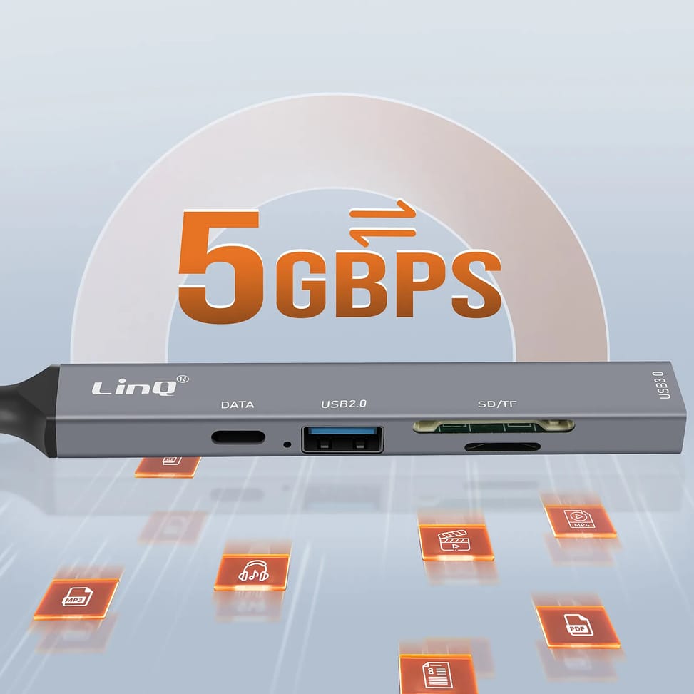LinQ Hub USB-C et Lightning OTG 1x Port USB-C + 2x USB + Carte SD / TF Noir — image 3