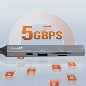 LinQ Hub USB-C et Lightning OTG 1x Port USB-C + 2x USB + Carte SD / TF Noir — image 3