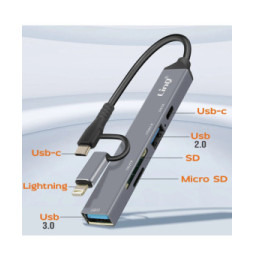 LinQ Hub USB-C et Lightning OTG 1x Port USB-C + 2x USB + Carte SD / TF Noir