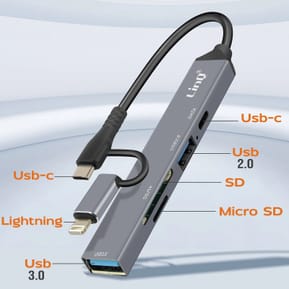LinQ Hub USB-C et Lightning OTG 1x Port USB-C + 2x USB + Carte SD / TF Noir — image 4