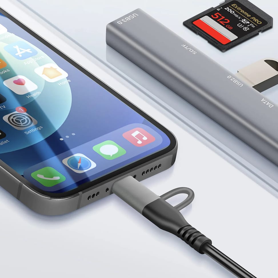 LinQ Hub USB-C et Lightning OTG 1x Port USB-C + 2x USB + Carte SD / TF Noir — image 5