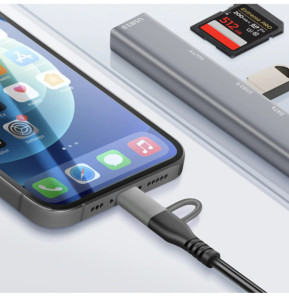 LinQ Hub USB-C et Lightning OTG 1x Port USB-C + 2x USB + Carte SD / TF Noir