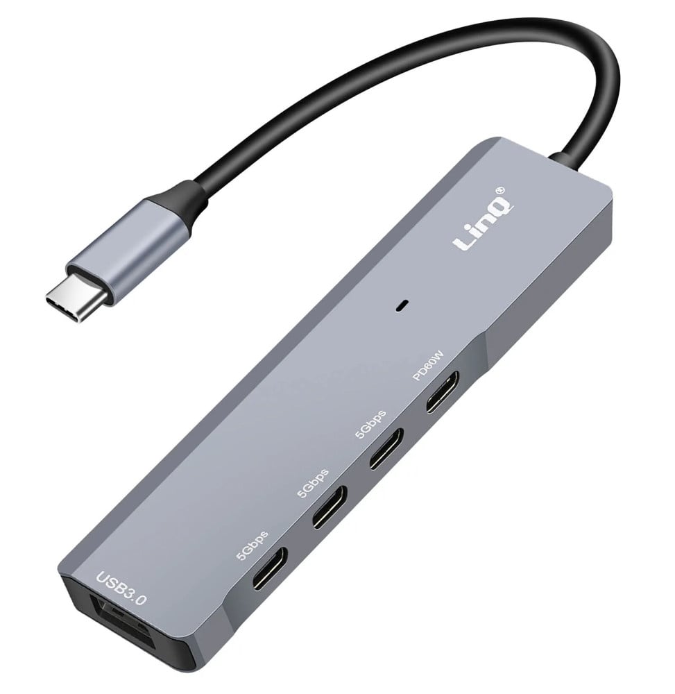 LinQ Hub USB-C OTG vers 3x USB C 5Gbps + USB 3.0 + USB C Power Delivery 60W Noir