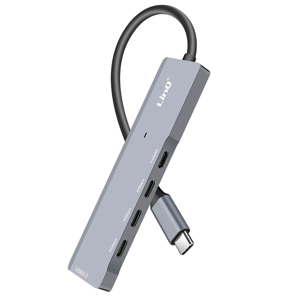 LinQ Hub USB-C OTG vers 3x USB C 5Gbps + USB 3.0 + USB C Power Delivery 60W Noir — image 2