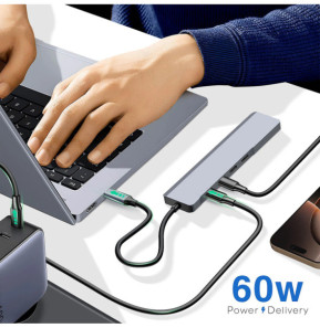 LinQ Hub USB-C OTG vers 3x USB C 5Gbps + USB 3.0 + USB C Power Delivery 60W Noir