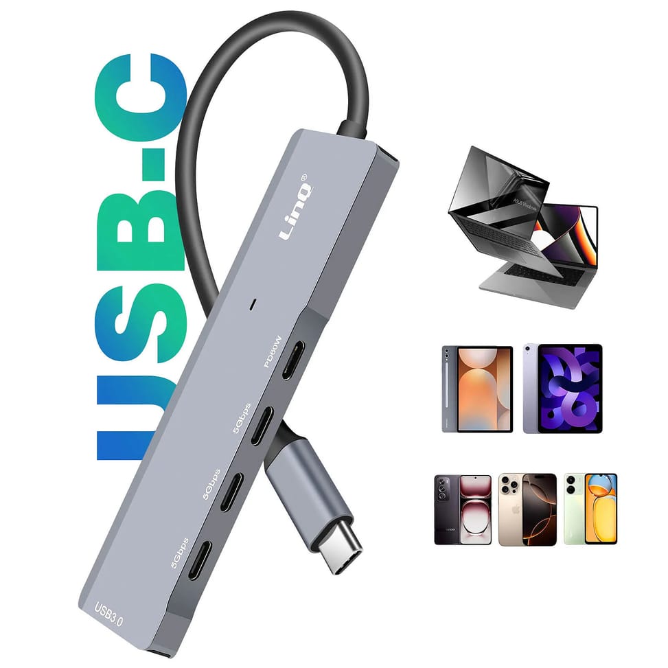 LinQ Hub USB-C OTG vers 3x USB C 5Gbps + USB 3.0 + USB C Power Delivery 60W Noir — image 5