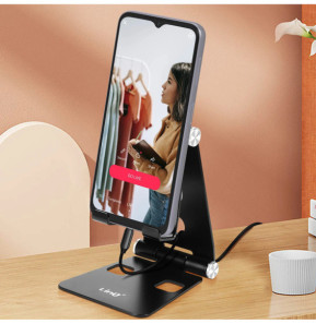 LinQ Mini Support Bureau Noir Pliable pour Smartphone, Ultra Compact
