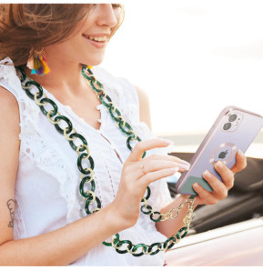 Moxie Bijou Téléphone Chaîne Grosse Maille 120cm Série Athena Vert et doré