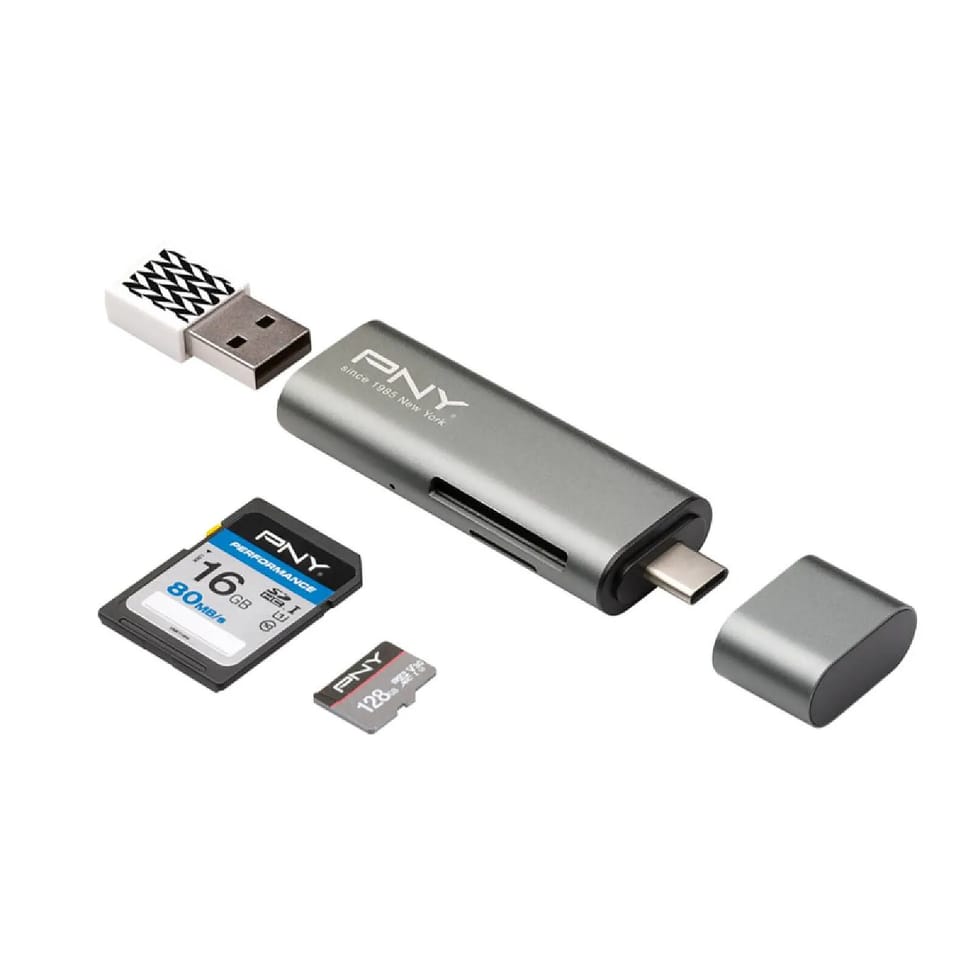 PNY Lecteur de Carte Mémoire USB-C 3.1 et Adaptateur USB Gris — image 2