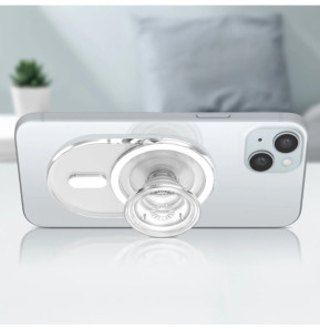 Popsockets PopGrip pour iPhone Fixation Magnétique, Bague et Support Universel Argent