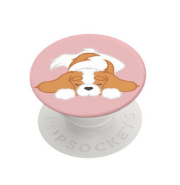 Popsockets PopGrip Pupper Napper pour Smartphone, Bague et Support Universel Blanc / Rose