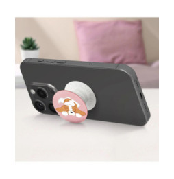 Popsockets PopGrip Pupper Napper pour Smartphone, Bague et Support Universel Blanc / Rose