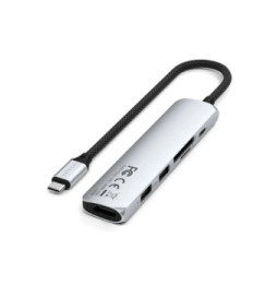 Satechi Hub USB-C Slim Multiport 6-in-1 4K Power Delivery 100W Argent