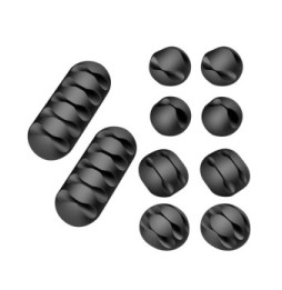 Swissten Lot de 10 Clips de Rangement Câbles avec Autocollant 3M Puissant Noir