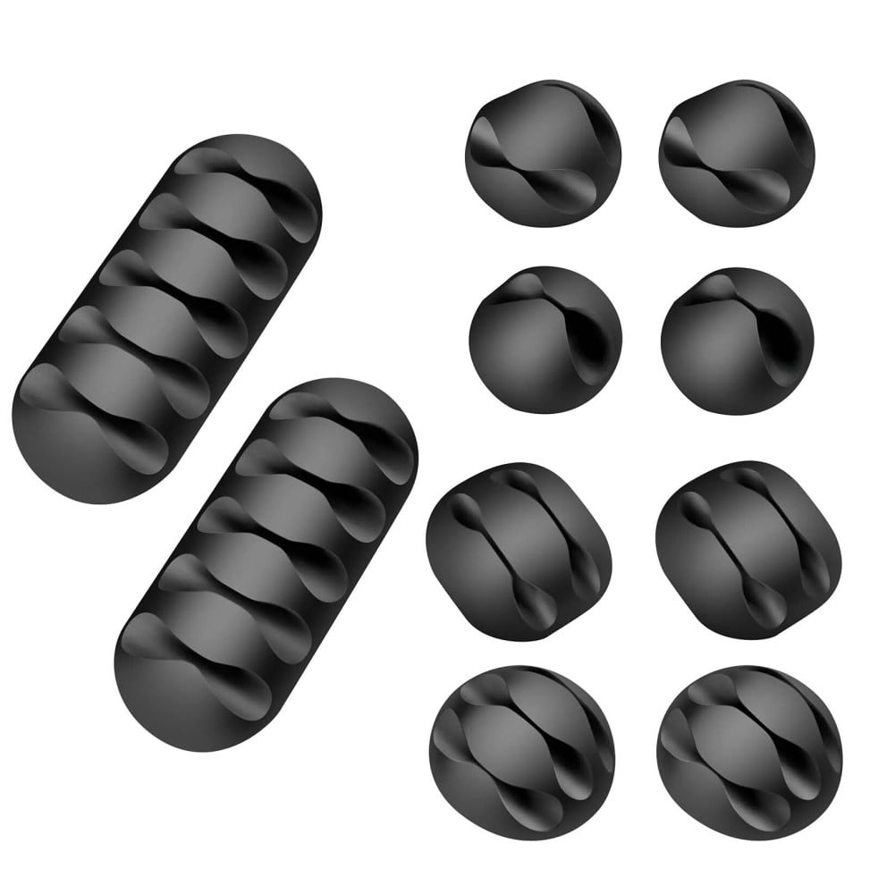 Swissten Lot de 10 Clips de Rangement Câbles avec Autocollant 3M Puissant Noir