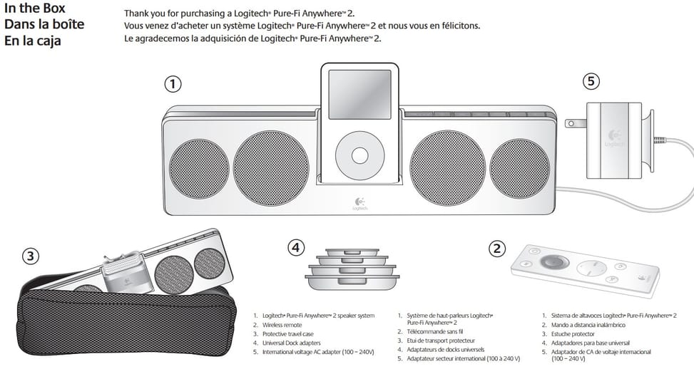 Haut-parleur Stéréo Logitech Pure-Fi Anywhere 2 pour iPod/iPhone (984-000061)