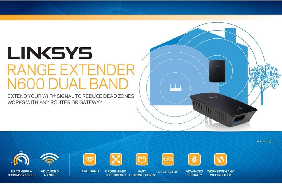 Répéteur Linksys RE2000-EU Universel Wi-Fi N600 (2x N300) double bande