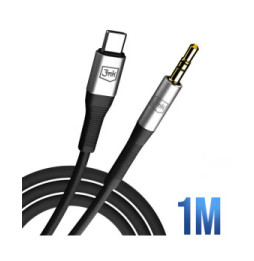 3mk Câble USB C vers Jack 3.5mm Aluminium Robuste Son Haute Fidélité 1m Noir