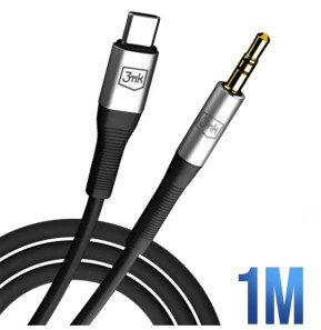 3mk Câble USB C vers Jack 3.5mm Aluminium Robuste Son Haute Fidélité 1m Noir
