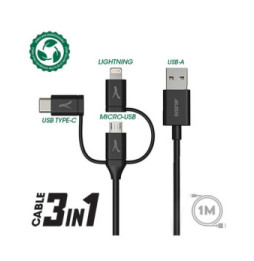 Akashi Câble Eco 3-en-1 USB-A vers USB-C / Lightning / micro USB (1 m)