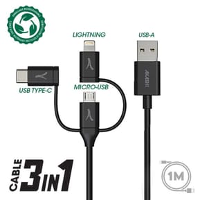 Akashi Câble Eco 3-en-1 USB-A vers USB-C / Lightning / micro USB (1 m) — image 2