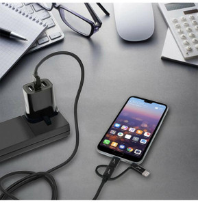 Akashi Câble Eco 3-en-1 USB-A vers USB-C / Lightning / micro USB (1 m)