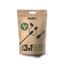 Akashi Câble Eco 3-en-1 USB-A vers USB-C / Lightning / micro USB (1 m)