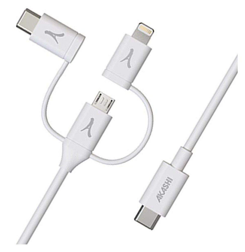 Akashi Câble Eco 3-en-1 USB-C vers USB-C / Lightning / micro USB (1 m)