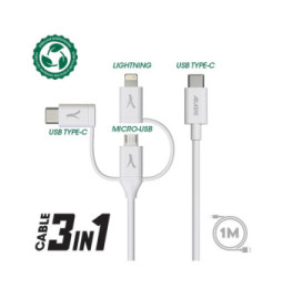 Akashi Câble Eco 3-en-1 USB-C vers USB-C / Lightning / micro USB (1 m)