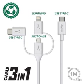 Akashi Câble Eco 3-en-1 USB-C vers USB-C / Lightning / micro USB (1 m) — image 2