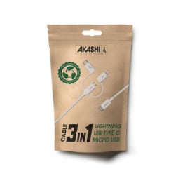 Akashi Câble Eco 3-en-1 USB-C vers USB-C / Lightning / micro USB (1 m)